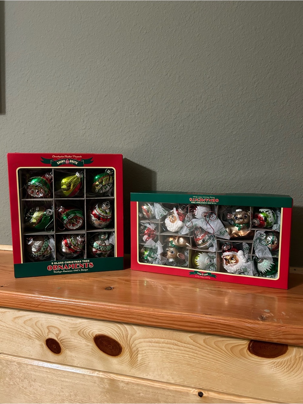 Boxed Shiny Brite Holiday Glass Tree Ornaments Set - Retro vintage